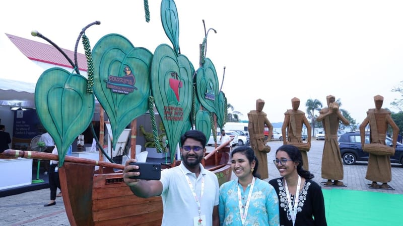 Historic Bolgatty Palace in Kochi hosting delegates at the International Spice Routes Conference with cultural artwork displays