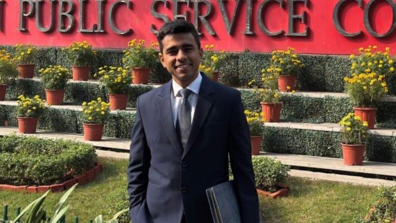 Dr. Shreyak Garg in professional attire after clearing UPSC Civil Services examination with rank 35