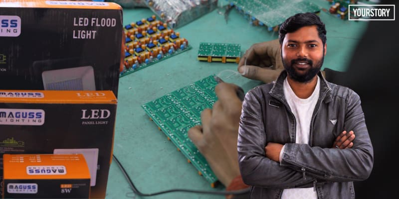 Small LED manufacturing facility in Noida with workers assembling lighting products