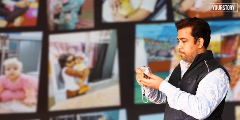 Small family-run photography studio interior in rural Kushinagar, India, with camera equipment