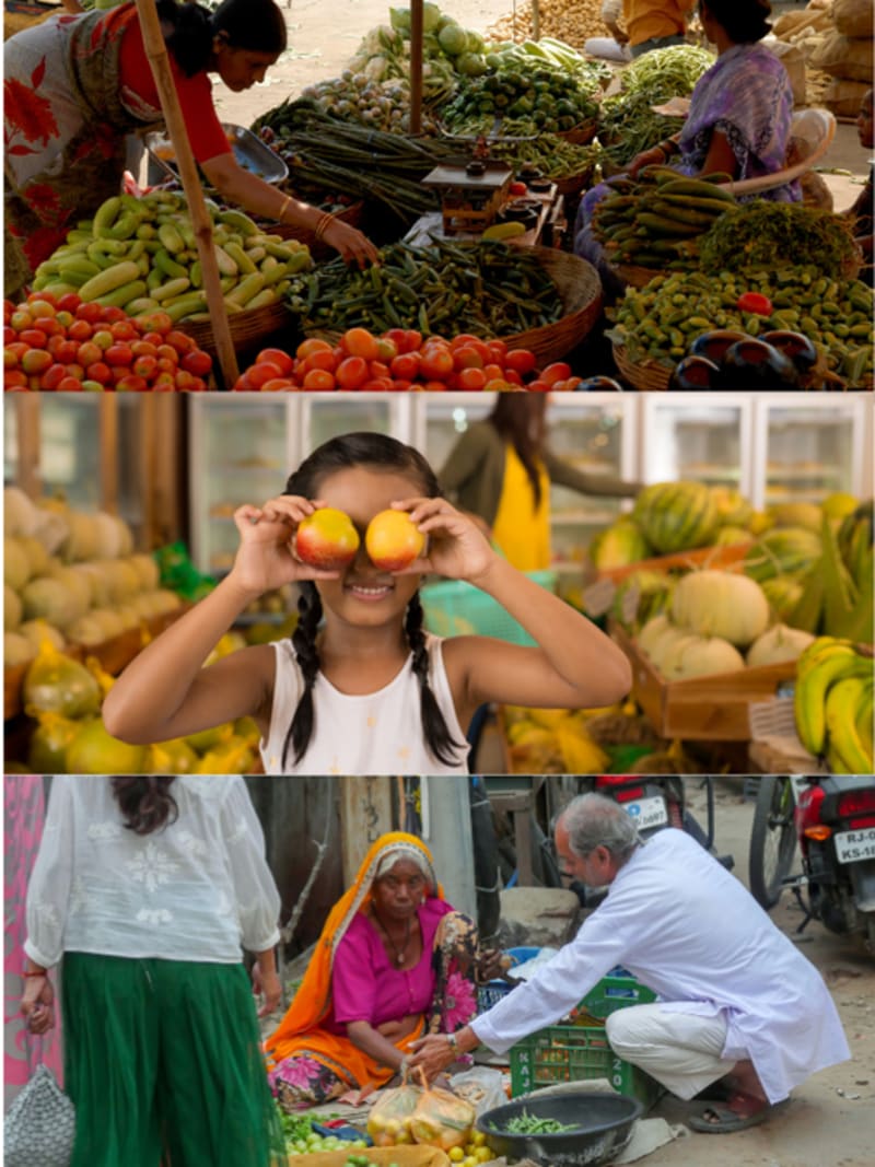 Warm scene of Indian family shopping at traditional neighborhood kirana store with friendly shopkeeper, depicting community connections