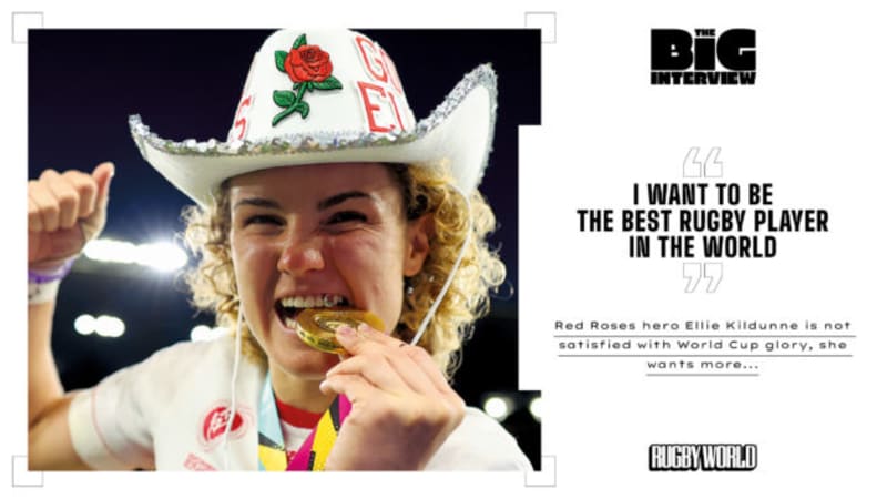 ** England rugby star Ellie Kildunne celebrates during the 2025 Women's Rugby World Cup final at Twickenham Stadium