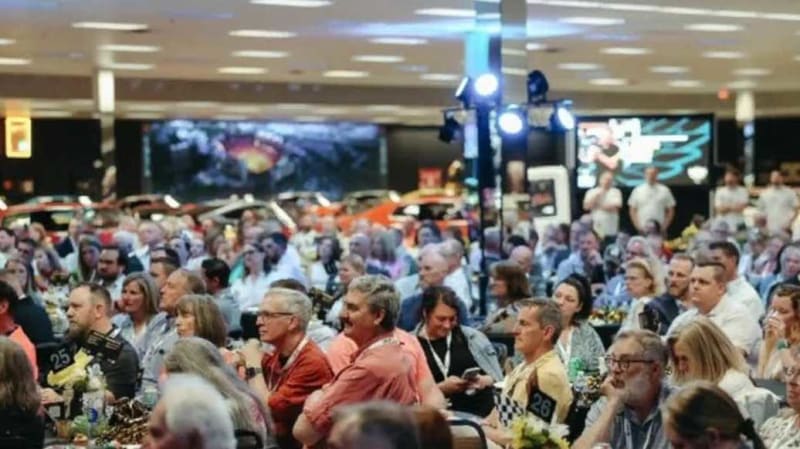 Classic American muscle cars on display at fundraiser event for transportation nonprofit