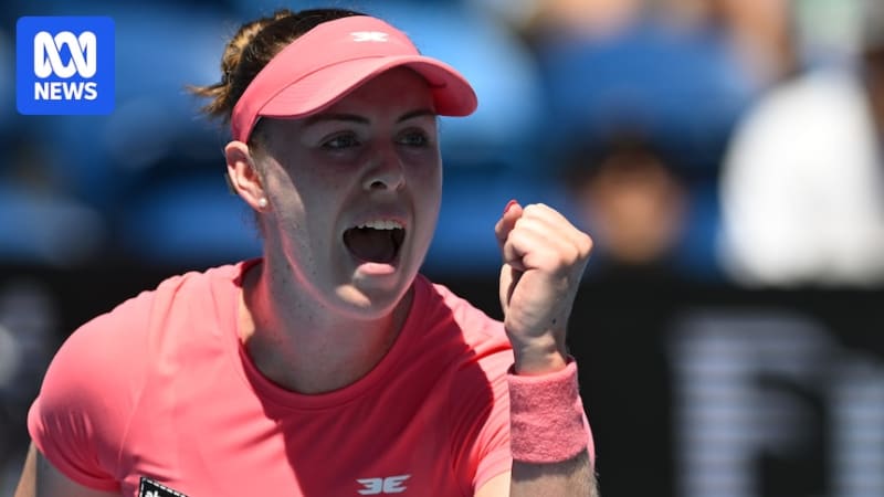 Talia Gibson celebrating on court at Australian Open in Melbourne with crowd support