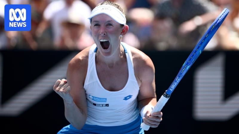 Tennis player Storm Hunter celebrating on court at Australian Open in Melbourne