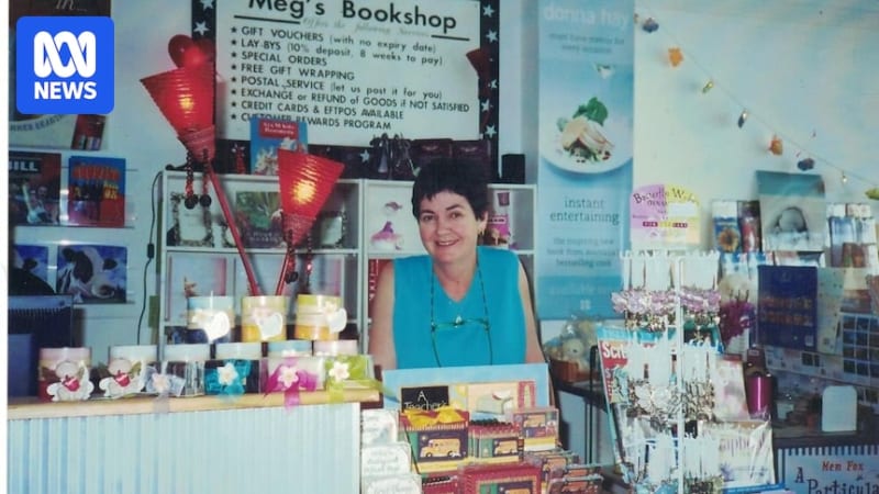 Interior of Meg's Bookshop in Port Pirie showing colorful books and star decorations on ceiling