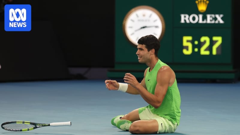 ** Carlos Alcaraz celebrates victory after five-hour epic semifinal against Alexander Zverev at Australian Open