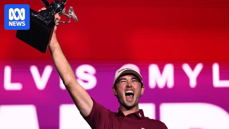 Elvis Smylie celebrates winning his debut LIV Golf tournament under floodlights in Riyadh