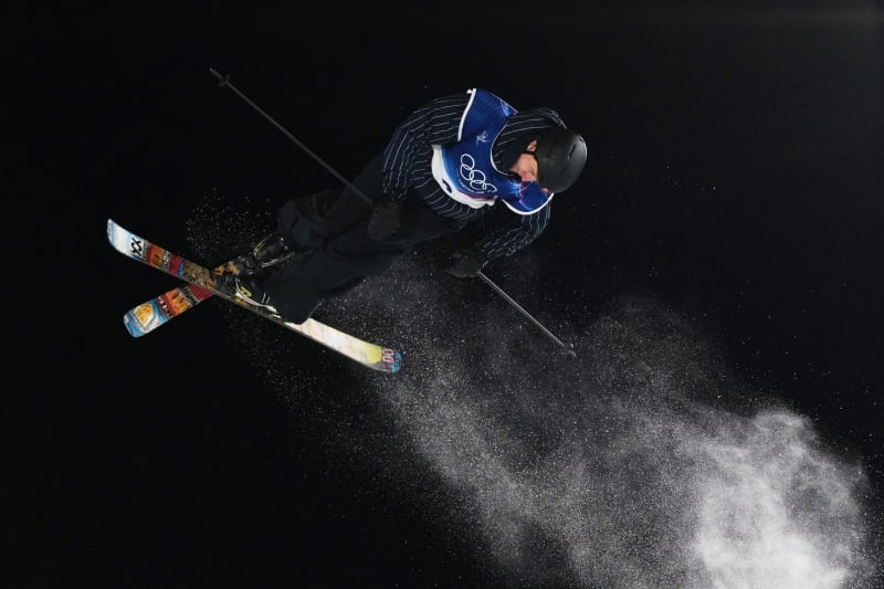 Norwegian freeskier Birk Ruud soaring through the air during Olympic big air qualifications in Livigno Italy