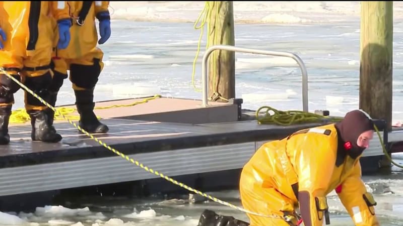 DC Firefighters Master Ice Rescue Skills on Frozen River