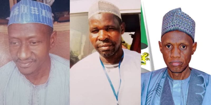 Three professional civil servants being sworn in at official government ceremony in Katsina State, Nigeria, celebrating merit-based appointments