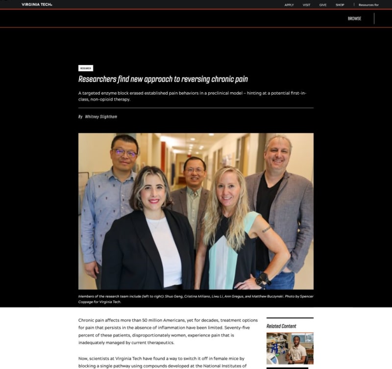 Virginia Tech Unlocks Way to Reverse Chronic Pain in Mice