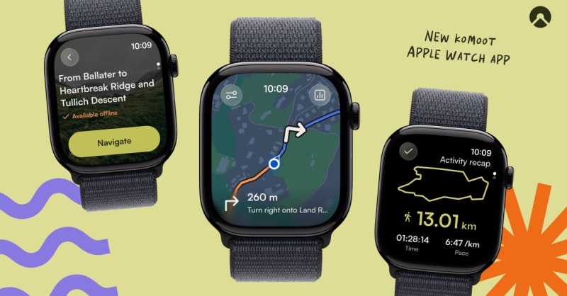 Athlete checking navigation map on Apple Watch while hiking outdoors without phone