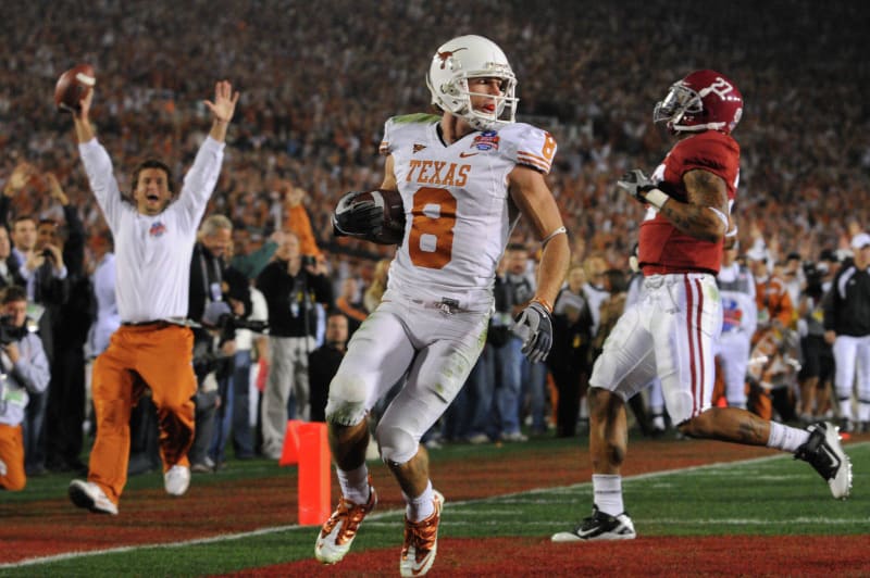 Former Texas Longhorns wide receiver Jordan Shipley during his college football career in burnt orange uniform