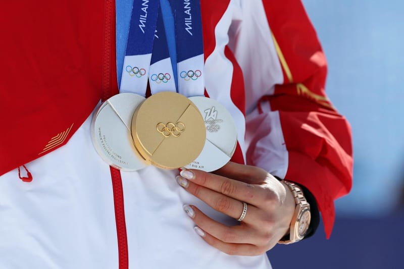 Cross-country skier Johannes Høsflot Klæbo celebrating historic sixth gold medal at 2026 Winter Olympics