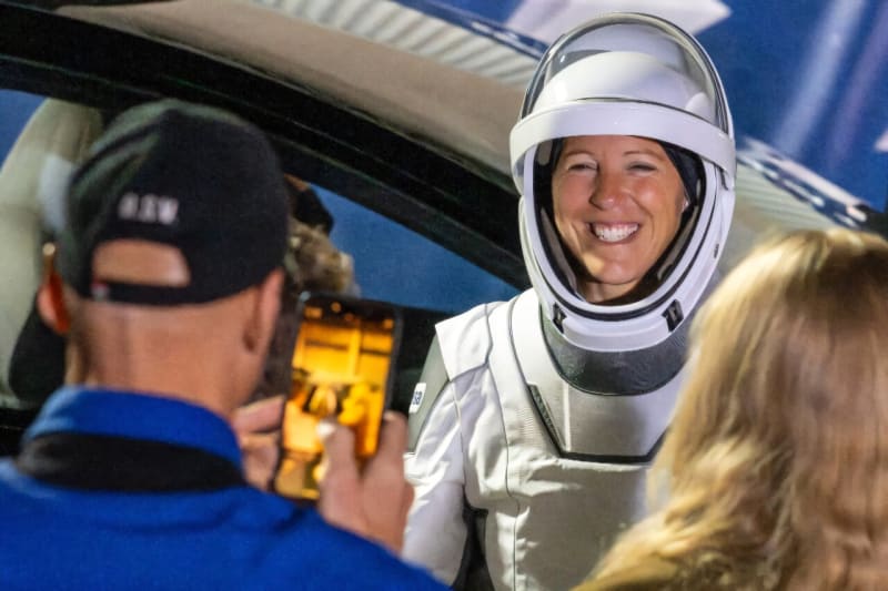 Sophie Adenot in astronaut suit smiling before launching to International Space Station
