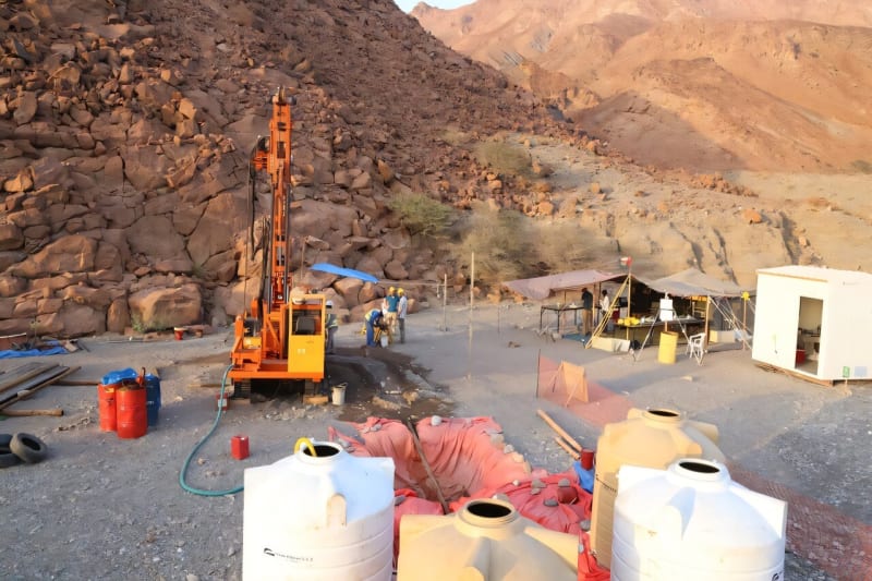 Rocky mountainous terrain at the Semail Ophiolite dig site in Oman where natural carbon storage occurs