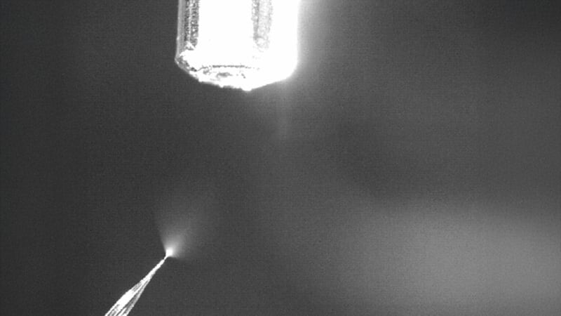 Mass spectrometry equipment showing ion chamber used to measure molecular weight for scientific research and drug discovery