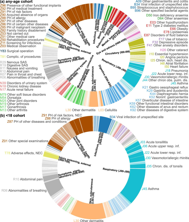 Medical researcher analyzing patient health data on computer screens showing disease connection patterns