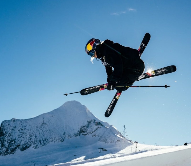 Eileen Gu performs aerial trick mid-flight at Laax Open slopestyle competition