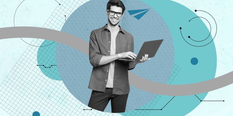 Engineer writing on laptop with technical diagrams, transforming complex ideas into clear communication