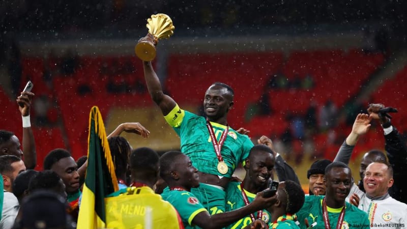 Senegal midfielder Pape Gueye celebrates after scoring the winning AFCON final goal