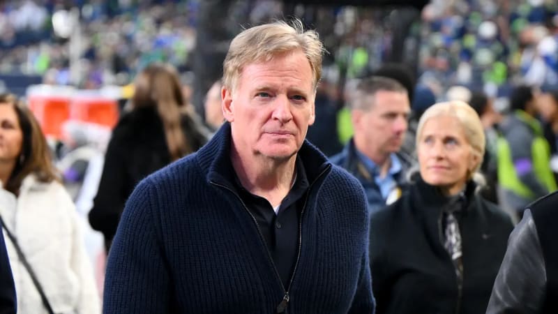 NFL shield logo at midfield during international game at stadium