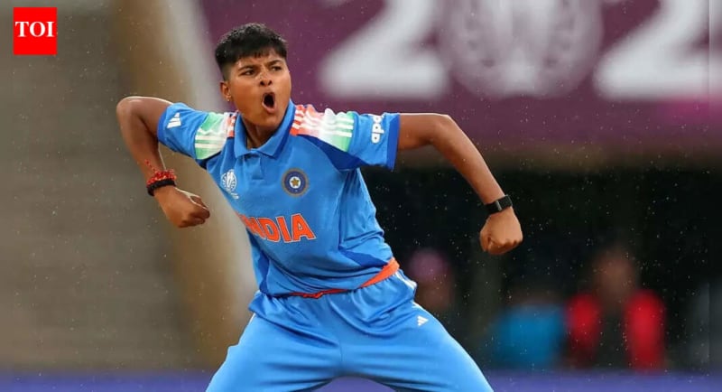 Indian cricketer Kranti Goud celebrating in team uniform, representing triumph and family honor restoration