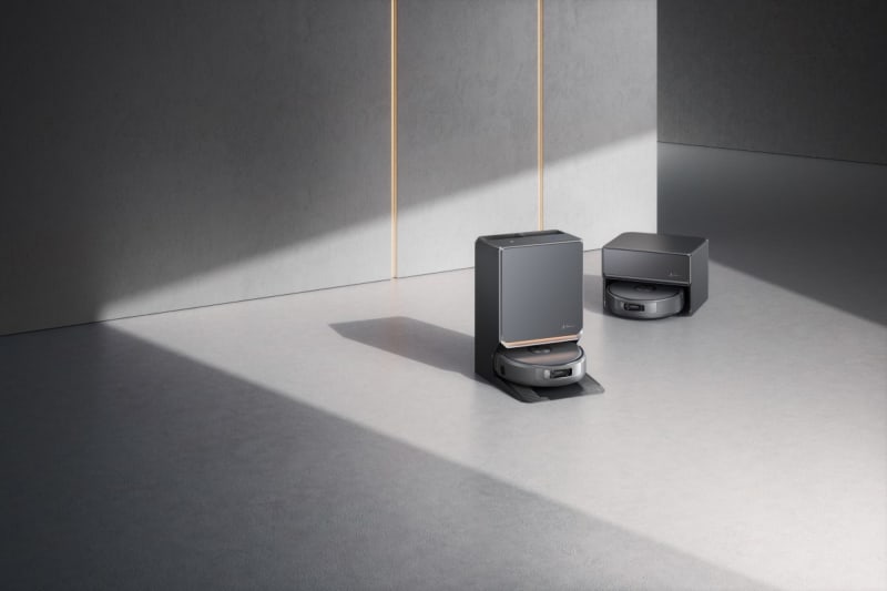 Modern Narwal Flow 2 robot vacuum with sleek rounded design and dual cameras for AI-powered home cleaning and pet monitoring