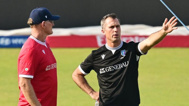 Italy cricket captain Wayne Madsen speaking at press conference before T20 World Cup debut match
