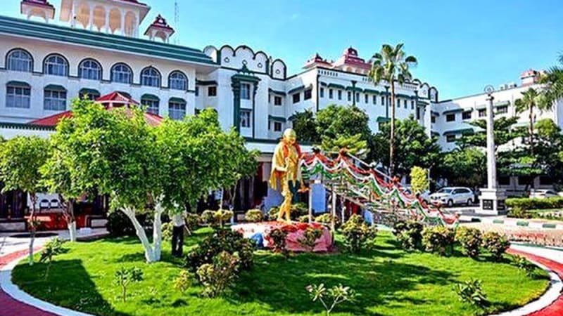 Historic Pudu Mandapam hall with stone pillars near Meenakshi Temple in Madurai, India