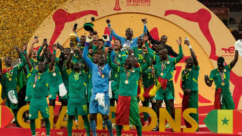 Senegal's Pape Gueye celebrates after scoring the winning goal in Africa Cup final