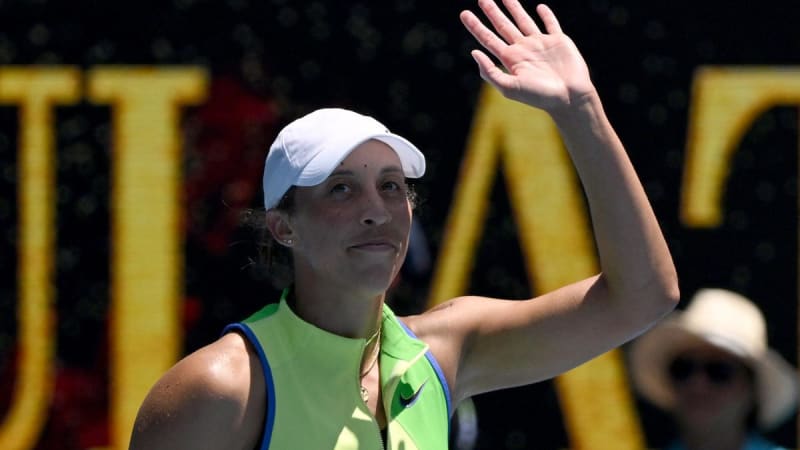 Indonesian tennis player Janice Tjen celebrates victory at Australian Open in Melbourne