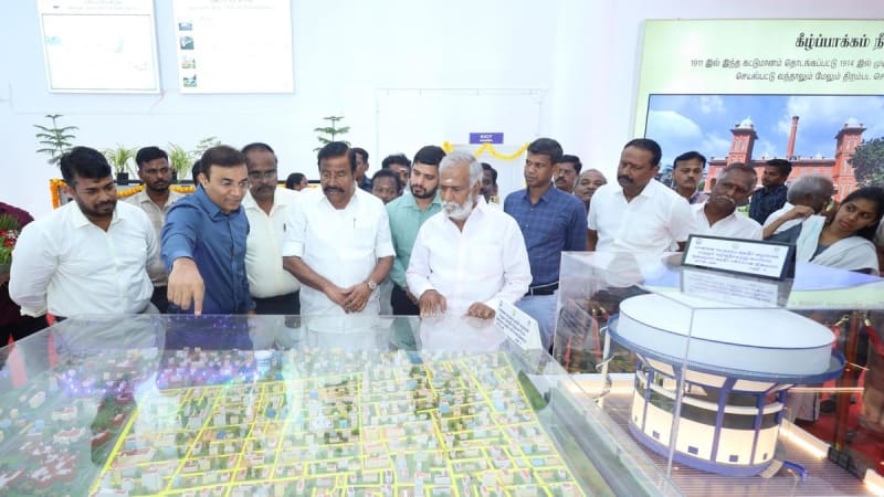 Large underground water storage tank facility in north Chennai providing clean drinking water to residents