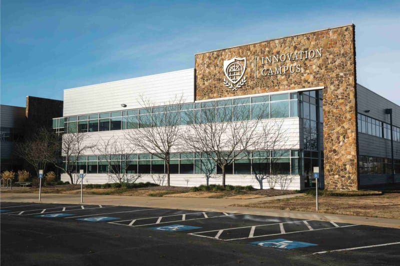 ** Conceptual exterior rendering of UCA Innovation Campus building in Conway, Arkansas