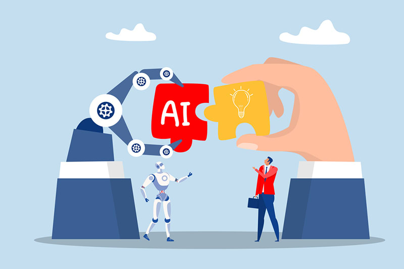 Scientist working with AI computer system analyzing molecular structures in modern research laboratory