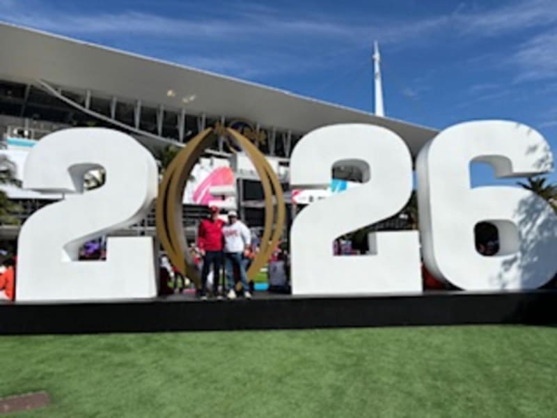 Randy Lutterman and Brandon Taylor celebrating together at Indiana Hoosiers national championship football game