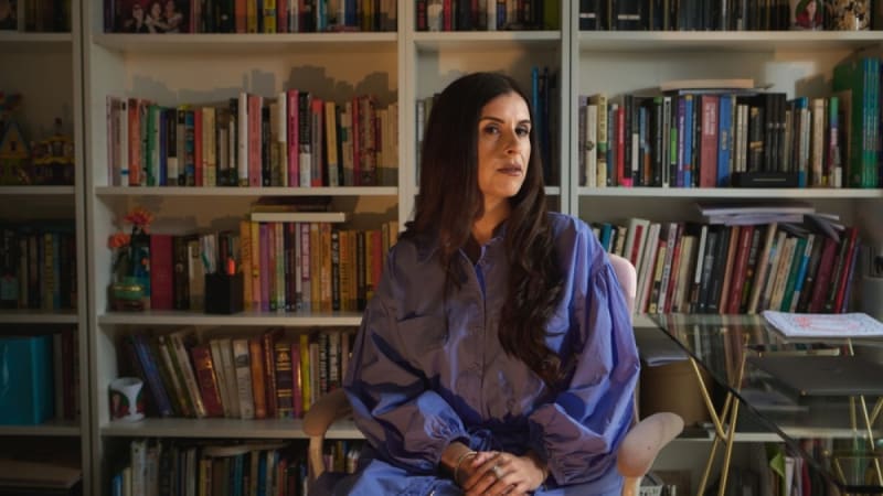 Award-winning Australian Palestinian author Randa Abdel-Fattah speaking at a literary event