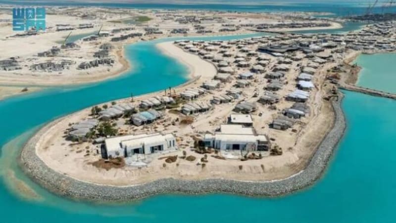 Modern sustainable building with green architecture in Saudi Arabia under blue sky