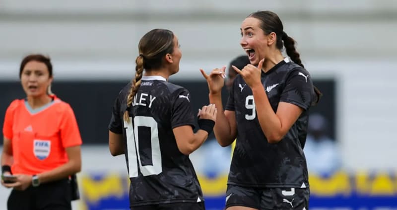 New Zealand Football Ferns players celebrating during their dominant World Cup qualifying victory in Oceania