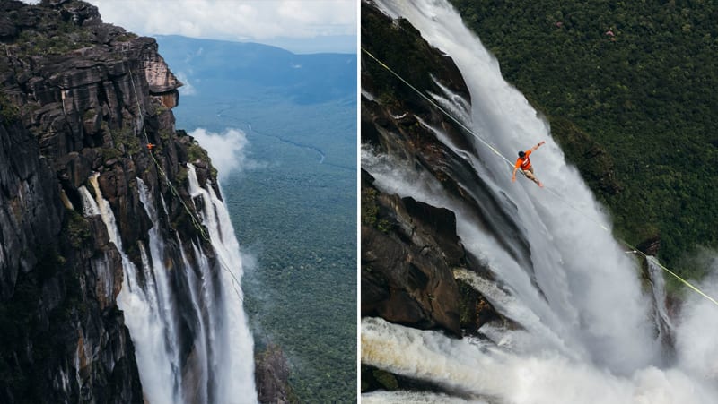 6 Slackliners Break Record Above World's Tallest Waterfall