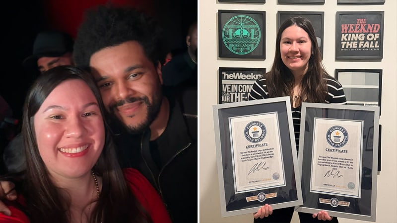 Karla O'Brien smiling with The Weeknd at movie premiere screening event