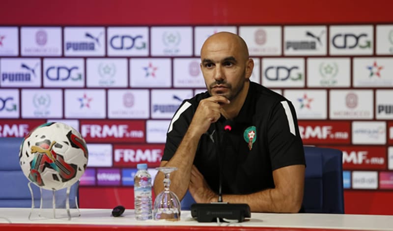 Morocco national football team coach Walid Regragui gesturing during Africa Cup of Nations tournament match