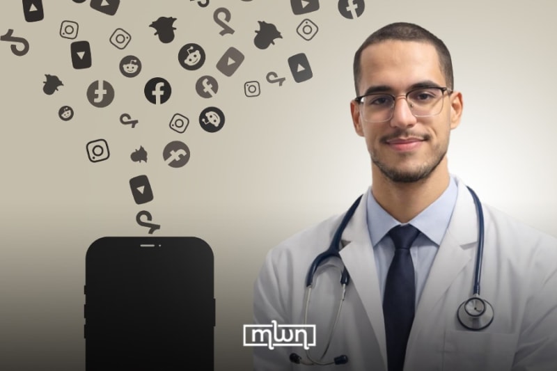 Young medical student using smartphone to create educational health content for social media platforms