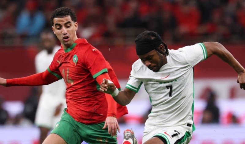 Morocco national soccer team celebrates penalty shootout victory over Nigeria in AFCON semifinal