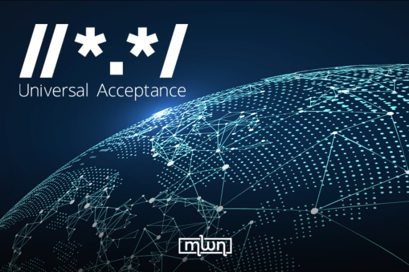 Computer screen displaying domain names and email addresses in multiple scripts and alphabets