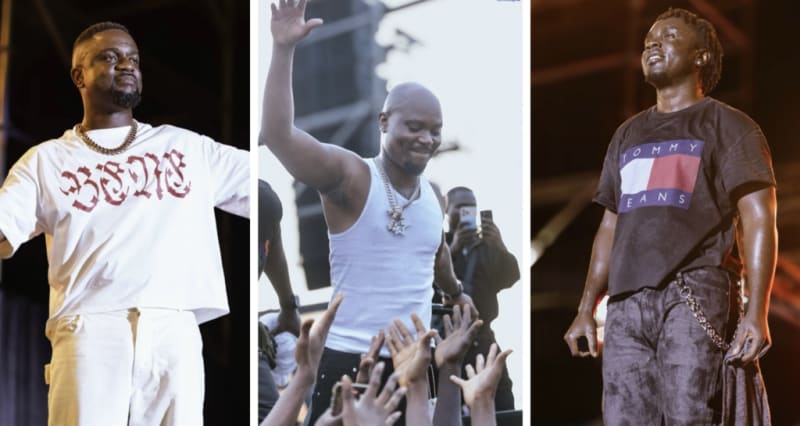 Large enthusiastic crowd enjoying live performances at Music Is My Life Concert in Tema, Ghana with artists on illuminated stage