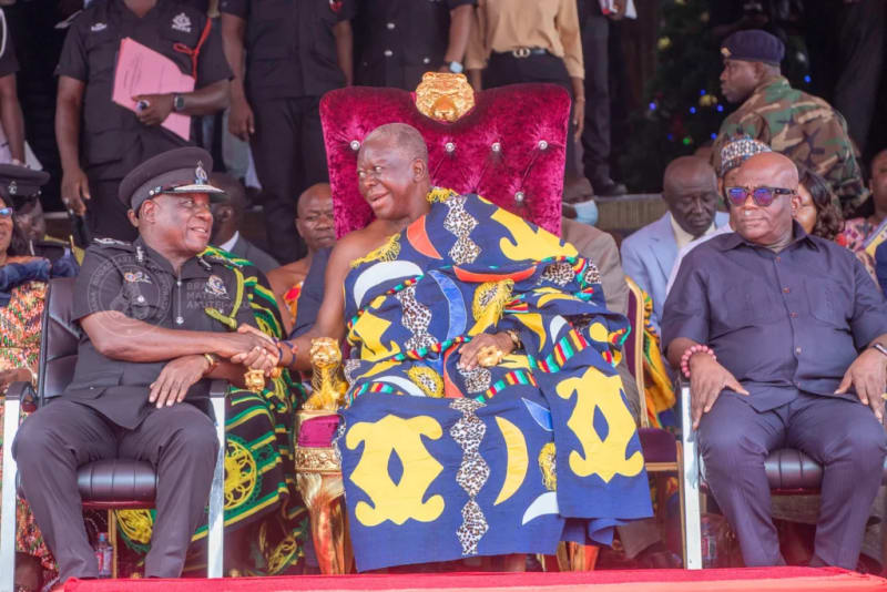 Asantehene Otumfuo Osei Tutu II meeting with Ghana's Inspector-General of Police and senior officers at Police Headquarters in Accra
