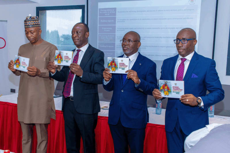 Ghana Olympic Committee officials presenting new four-year strategic sports development plan in Accra