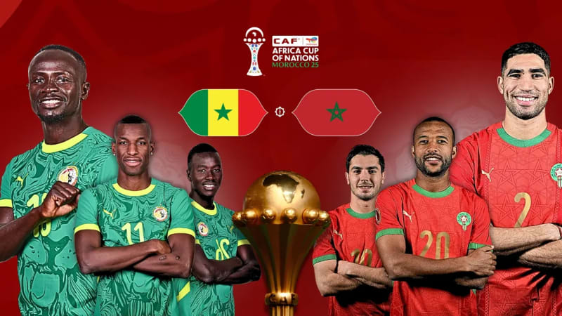 Morocco and Senegal national football teams preparing for AFCON final match in Rabat stadium